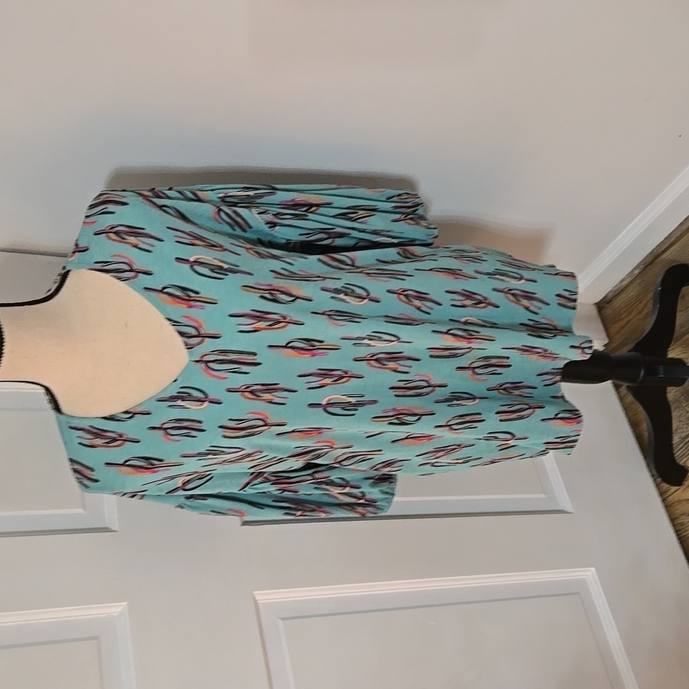 Neon Turquoise Cactus Bubble Sleeve Shirt